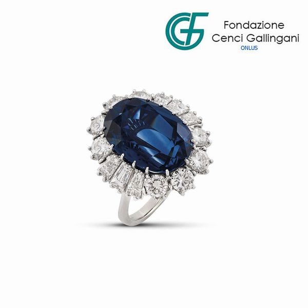 ANELLO CON ZAFFIRO E DIAMANTI  - Asta Gioielli - Associazione Nazionale - Case d'Asta italiane