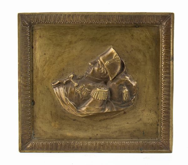 placca rettangolare in bronzo raffigurante Napoleone sul letto di morte  - Asta Militaria, Ordini cavallereschi, Napoleonica - Associazione Nazionale - Case d'Asta italiane