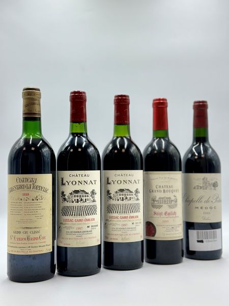 Selezione Saint Emilion, Chteau Balestard la Tonnelle, Chteau Lyonnat, Chteau Grand Bouquet, Chteau de P?, 1986-1997-2000-2002  - Asta Vini Rossi: grandi etichette d'Italia e Francia. Con una selezione di vini bianchi e champagne - Associazione Nazionale - Case d'Asta italiane