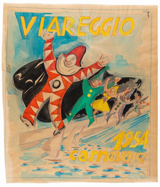 Uberto Bonetti : Carnevale di Viareggio 1954  - Asta Fumetti: Tavole e Illustrazioni Originali - Associazione Nazionale - Case d'Asta italiane
