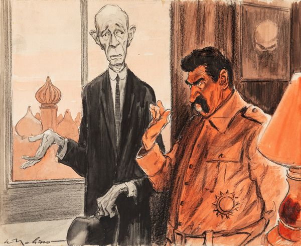 Walter Molino : Stalin e Chamberlain al Cremlino  - Asta Fumetti: Tavole e Illustrazioni Originali - Associazione Nazionale - Case d'Asta italiane