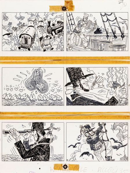 Hugo Pratt : Il favoloso West: I giganti burloni  - Asta Fumetti: Tavole e Illustrazioni Originali - Associazione Nazionale - Case d'Asta italiane