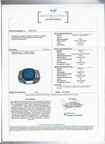 Anello in oro bianco con zaffiro e diamanti  - Asta Gioielli, Orologi e Penne - Associazione Nazionale - Case d'Asta italiane