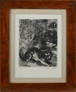 Marc Chagall : Le Chat et les deux Moineaux  - Asta La Collezione Enrico e Antonello Falqui. Di padre in figlio una vita nell'arte. - Associazione Nazionale - Case d'Asta italiane