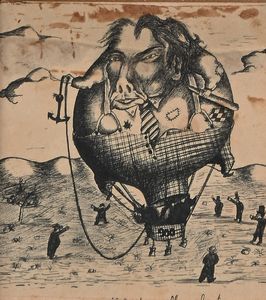 Leo  Longanesi, Attribuito a - Caricatura con mongolfiera