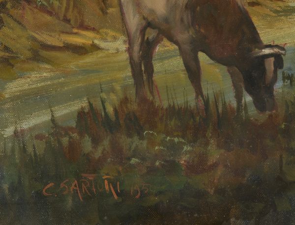 SARTORI CARLO (1921 - 2010) : ANIMALI AL PASCOLO, 1959  - Asta X:\ANCA\2023\ANCA MATERIALE DATA ENTRY\Capitolium\453 - Associazione Nazionale - Case d'Asta italiane