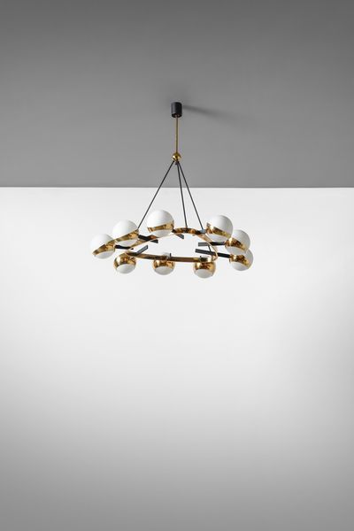 STILNOVO : Lampada a sospensione a nove luci, Milano  - Asta Asta 455 | DESIGN E ARTI DECORATIVE DEL NOVECENTO Tradizionale - Associazione Nazionale - Case d'Asta italiane