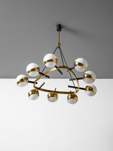 STILNOVO : Lampada a sospensione a nove luci, Milano  - Asta Asta 455 | DESIGN E ARTI DECORATIVE DEL NOVECENTO Tradizionale - Associazione Nazionale - Case d'Asta italiane