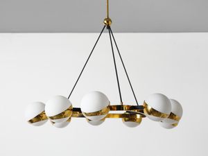 STILNOVO : Lampada a sospensione a nove luci, Milano  - Asta Asta 455 | DESIGN E ARTI DECORATIVE DEL NOVECENTO Tradizionale - Associazione Nazionale - Case d'Asta italiane