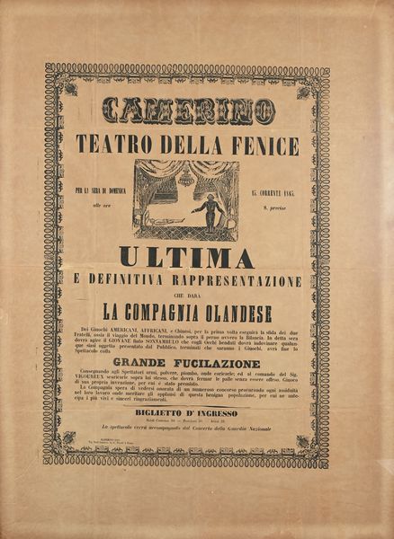 Locandina del Teatro della Fenice di Camerino  - Asta La Collezione Enrico e Antonello Falqui. Di padre in figlio una vita nell'arte. - Associazione Nazionale - Case d'Asta italiane