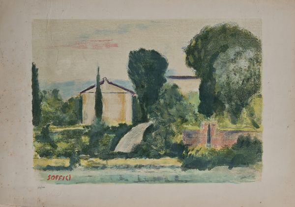 Ardengo Soffici : Paesaggio con casolari  - Asta La Collezione Enrico e Antonello Falqui. Di padre in figlio una vita nell'arte. - Associazione Nazionale - Case d'Asta italiane