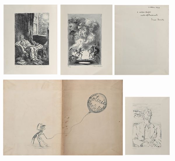 Giorgio De Chirico & Mino Maccari & Alberto Savinio : Loterie Clandestine  - Asta La Collezione Enrico e Antonello Falqui. Di padre in figlio una vita nell'arte. - Associazione Nazionale - Case d'Asta italiane