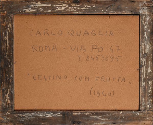 Carlo Quaglia : Cestino con frutta  - Asta La Collezione Enrico e Antonello Falqui. Di padre in figlio una vita nell'arte. - Associazione Nazionale - Case d'Asta italiane