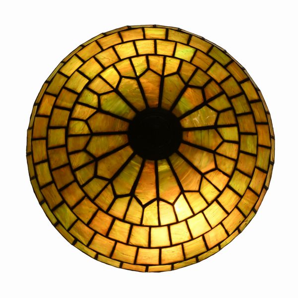 Lampada da tavolo in bronzo e vetro giallo piombato, attribuibile alla Duffner & Kimberly Co. New York, primi anni del Novecento  - Asta La Collezione Enrico e Antonello Falqui. Di padre in figlio una vita nell'arte. - Associazione Nazionale - Case d'Asta italiane