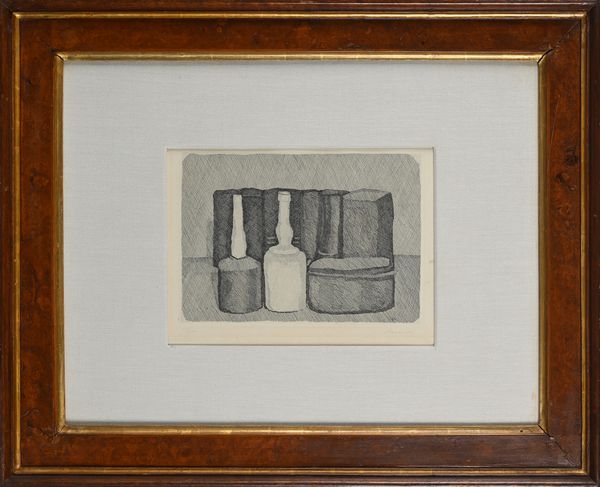 Giorgio Morandi : Natura morta con nove oggetti  - Asta La Collezione Enrico e Antonello Falqui. Di padre in figlio una vita nell'arte. - Associazione Nazionale - Case d'Asta italiane