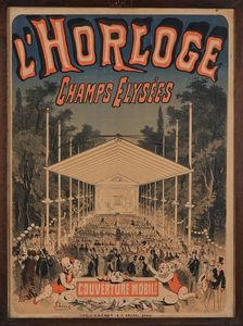 Jules  Chéret : L'Horloge, Champs Elysees  - Asta La Collezione Enrico e Antonello Falqui. Di padre in figlio una vita nell'arte. - Associazione Nazionale - Case d'Asta italiane