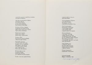 Leonardo   Sinisgalli : Ode a Lucio Fontana dal volume L'Et della Luna edito da Mondadori  - Asta La Collezione Enrico e Antonello Falqui. Di padre in figlio una vita nell'arte. - Associazione Nazionale - Case d'Asta italiane