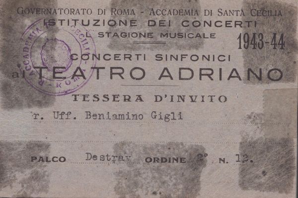 Gigli, Beniamino (Recanati, 20 marzo 1890 – Roma, 30 novembre 1957)  - Asta Memorabilia storici e cinematografici - Associazione Nazionale - Case d'Asta italiane