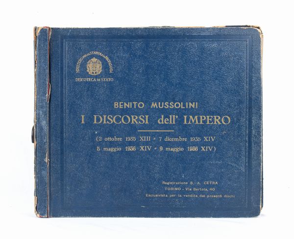 Mussolini, Benito  (Dovia di Predappio, 29 luglio 1883 – Giulino di Mezzegra, 28 aprile 1945)  - Asta Memorabilia storici e cinematografici - Associazione Nazionale - Case d'Asta italiane