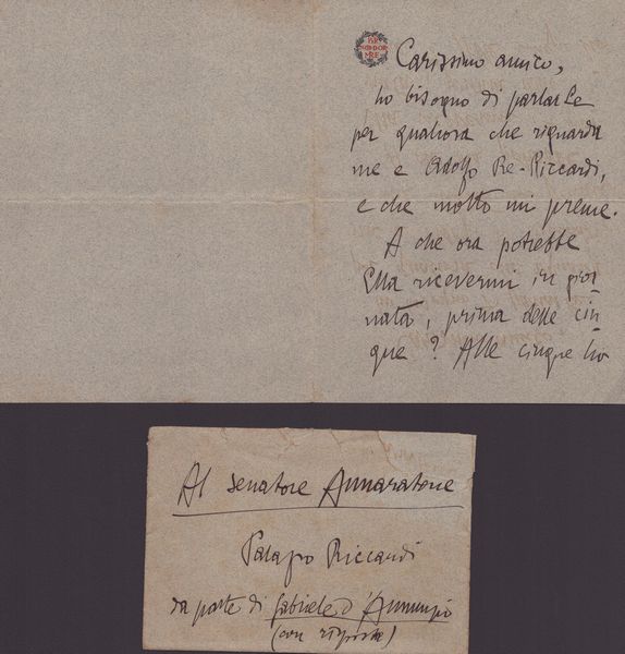 d'Annunzio, Gabriele (Pescara, 12 Marzo 1863 – Gardone Riviera, 1 Marzo 1938)  - Asta Memorabilia storici e cinematografici - Associazione Nazionale - Case d'Asta italiane