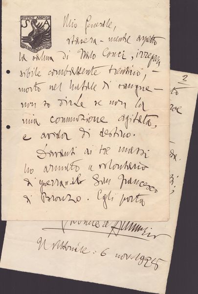 d'Annunzio, Gabriele (Pescara, 12 Marzo 1863 – Gardone Riviera, 1 Marzo 1938)  - Asta Memorabilia storici e cinematografici - Associazione Nazionale - Case d'Asta italiane