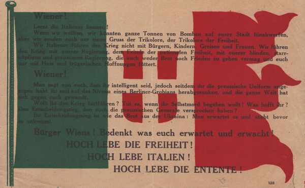 Dannunziana - Volo su Vienna, volantino tricolore tedesco  - Asta Memorabilia storici e cinematografici - Associazione Nazionale - Case d'Asta italiane