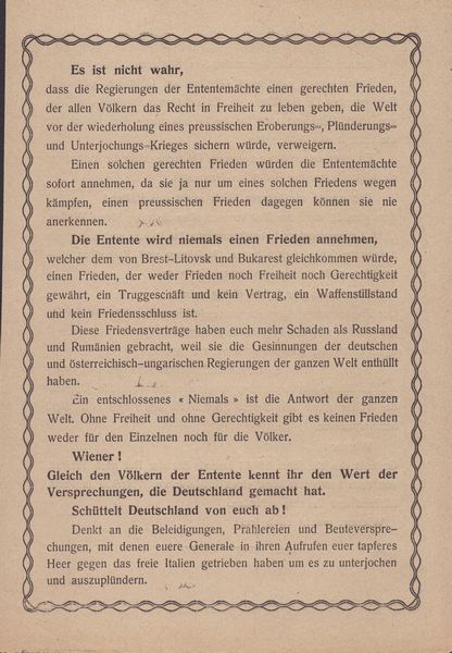 Dannunziana - Volo su Vienna , volantino tedesco Es ist nicht wahr...  - Asta Memorabilia storici e cinematografici - Associazione Nazionale - Case d'Asta italiane