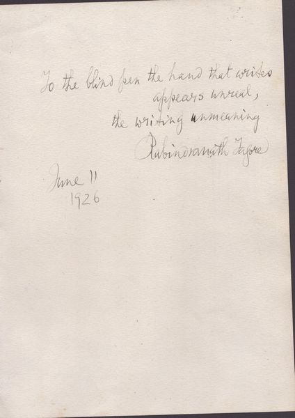 Tagore, Rabindranath (Calcutta 1861 - 1941)  - Asta Memorabilia storici e cinematografici - Associazione Nazionale - Case d'Asta italiane