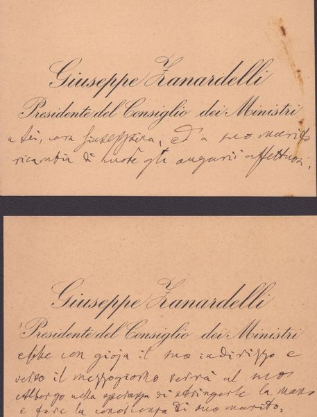 Zanardelli, Giuseppe (Brescia, 26 ottobre 1826 – Toscolano Maderno, 26 dicembre 1903)  - Asta Memorabilia storici e cinematografici - Associazione Nazionale - Case d'Asta italiane