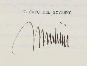 Mussolini, Benito (Dovia di Predappio 1883 - Giulino di Mezzegra, Dongo, 1945  - Asta Memorabilia storici e cinematografici - Associazione Nazionale - Case d'Asta italiane