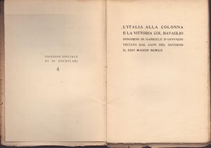 D'annunzio, Gabriele (Pescara, 12 marzo 1863 – Gardone Riviera, 1º marzo 1938)  - Asta Memorabilia storici e cinematografici - Associazione Nazionale - Case d'Asta italiane