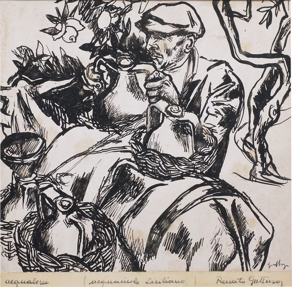 Renato Guttuso : Acqualoru (Acquaiolo siciliano)  - Asta Arte Moderna e Contemporanea - Associazione Nazionale - Case d'Asta italiane