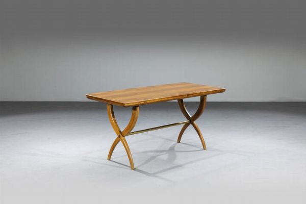 BUFFA PAOLO  scuola di : Tavolo in legno e particolari in ottone. Anni '50 cm 79x165x75  - Asta Design - Associazione Nazionale - Case d'Asta italiane