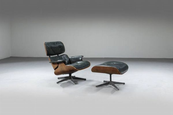 CHARLES E RAY EAMES : Poltrona con poggiapiedi modello 670-671  - Asta Design - Associazione Nazionale - Case d'Asta italiane