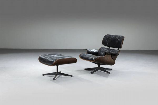 CHARLES E RAY EAMES : Poltrona con poggiapiedi mod. 670-671  - Asta Design - Associazione Nazionale - Case d'Asta italiane