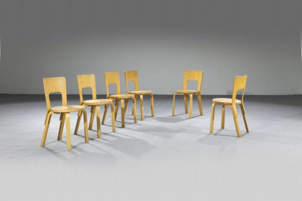 ALVAR AALTO : Sei sedie mod. 65  - Asta Design - Associazione Nazionale - Case d'Asta italiane