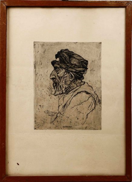 Moses Levy, Il Rabbino, 1910, acquaforte in cornice  - Asta Antiquariato - Associazione Nazionale - Case d'Asta italiane