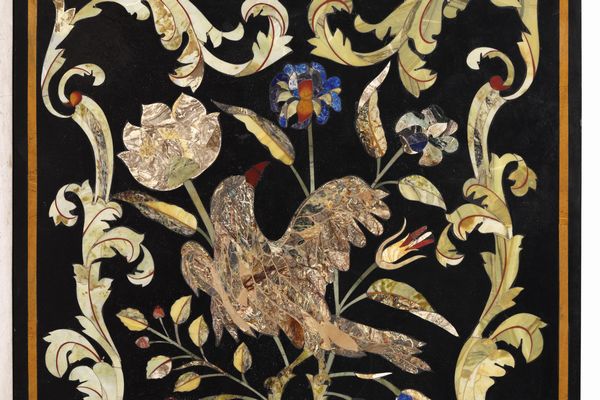 Piano rettangolare in commessi di marmo e pietre dure, firmato Fiume (?)  - Asta Antiquariato - Associazione Nazionale - Case d'Asta italiane