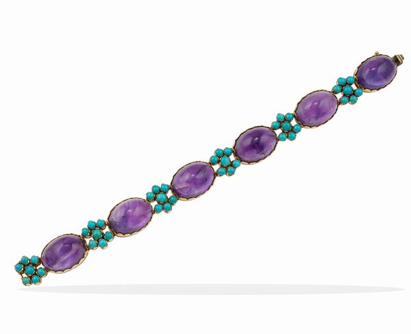 Bracciale con ametiste taglio cabochon e turchesi  - Asta Fine Jewels - Associazione Nazionale - Case d'Asta italiane