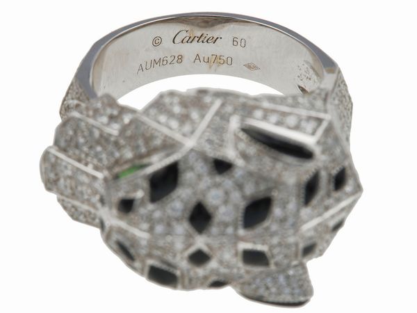 Cartier. Anello Panthre con diamanti, onice e smeraldi  - Asta Fine Jewels - Associazione Nazionale - Case d'Asta italiane