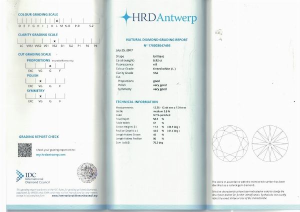 Diamante taglio rotondo a brillante di ct 6.92, colore L, caratteristiche interne VS2, fluorescenza UV nulla  - Asta Fine Jewels - Associazione Nazionale - Case d'Asta italiane