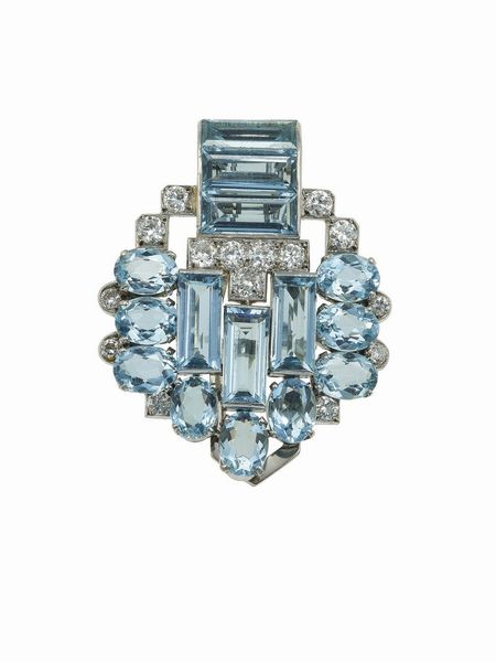 Cartier, London. Clip con acquamarine e diamanti  - Asta Fine Jewels - Associazione Nazionale - Case d'Asta italiane