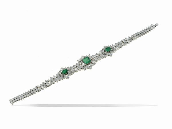 Bracciale con tre smeraldi Colombia e diamanti  - Asta Fine Jewels - Associazione Nazionale - Case d'Asta italiane