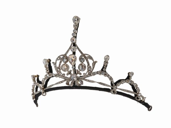 Tiara con diamanti di vecchio taglio e taglio rosa  - Asta Fine Jewels - Associazione Nazionale - Case d'Asta italiane