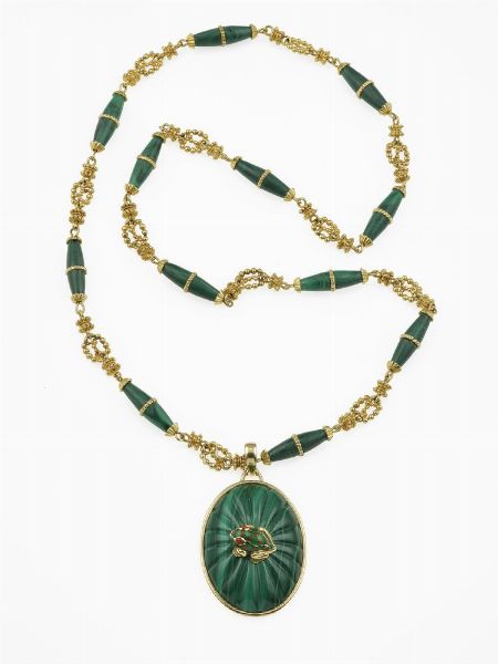 Pendente rana, smalto e malachite  - Asta Fine Jewels - Associazione Nazionale - Case d'Asta italiane