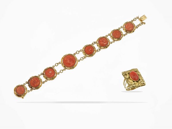 Bracciale ed anello in corallo  - Asta Fine Jewels - Associazione Nazionale - Case d'Asta italiane