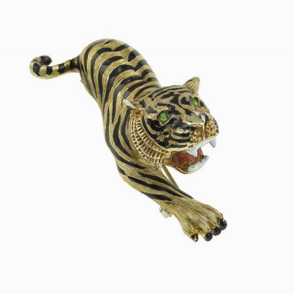 Spilla tigre con smalti policromi  - Asta Fine Jewels - Associazione Nazionale - Case d'Asta italiane