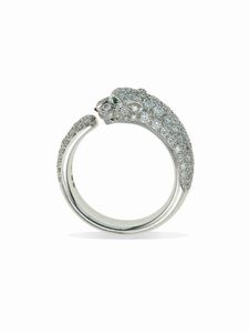 Cartier. Anello Panthre de Cartier con diamanti e due piccoli smeraldi  - Asta Fine Jewels - Associazione Nazionale - Case d'Asta italiane