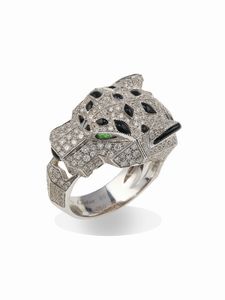 Cartier. Anello Panthre con diamanti, onice e smeraldi  - Asta Fine Jewels - Associazione Nazionale - Case d'Asta italiane