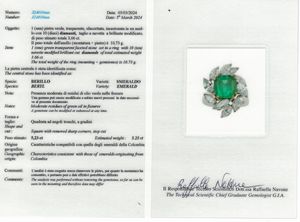 Anello con smeraldo Colombia di ct 4.98 circa e diamanti taglio navette  - Asta Fine Jewels - Associazione Nazionale - Case d'Asta italiane